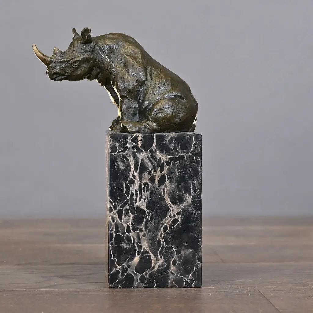 Rhinoceros Statuette In Antique Bronze On Marble Base, Barye Style photo furniture