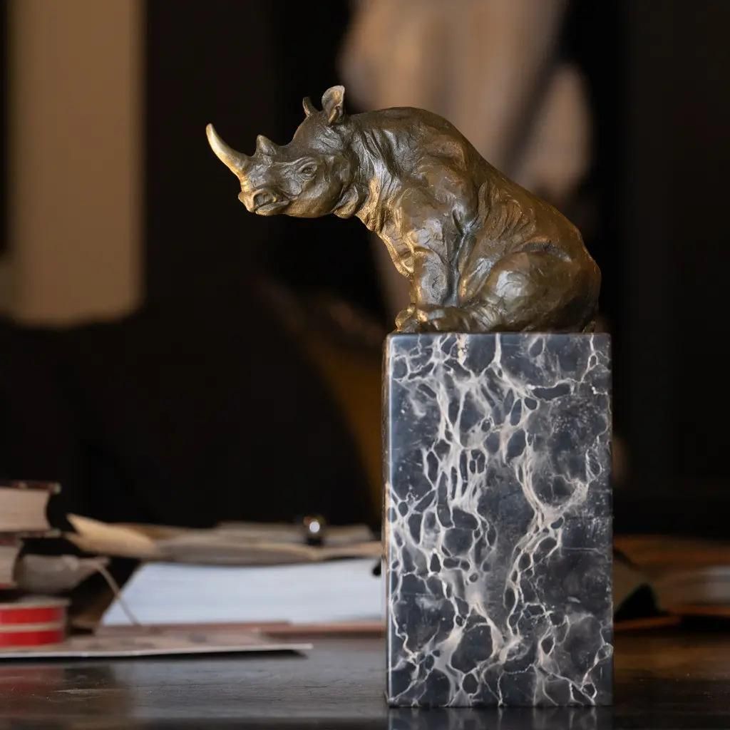 Rhinoceros Statuette In Antique Bronze On Marble Base, Barye Style photo 1054.0