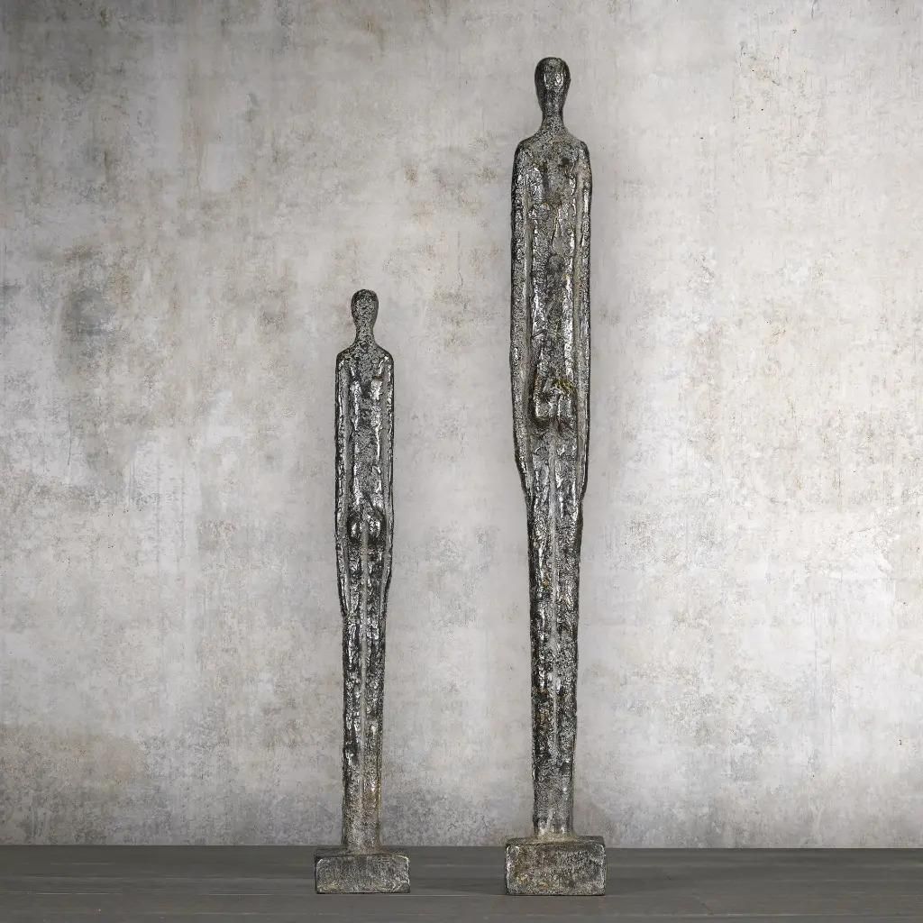 Set Of 2 Etruscan Shadow Statuettes In Bronze, Italian Antique Style photo Art