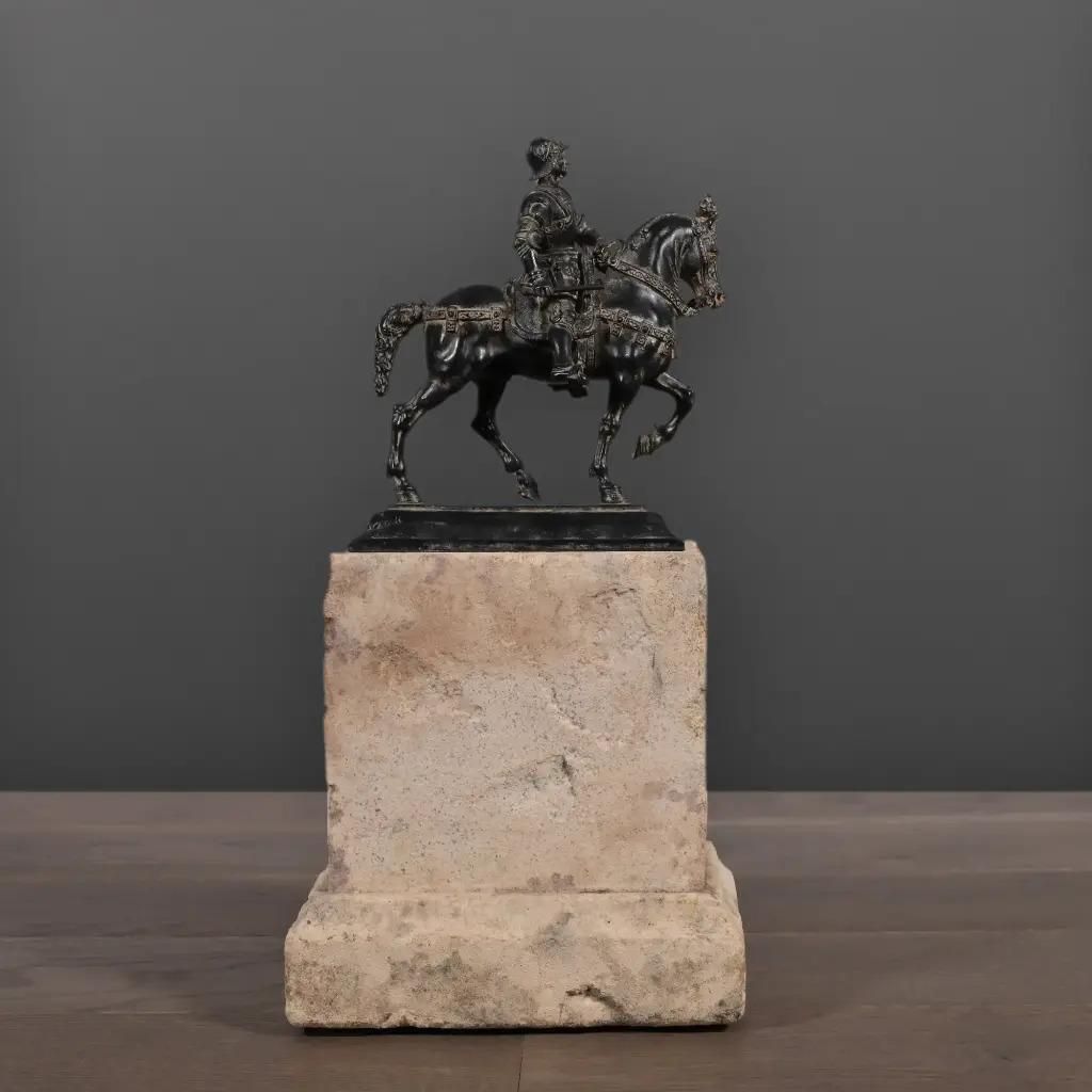 Renaissance Horseman Sculpture On Sandstone Base photo furniture