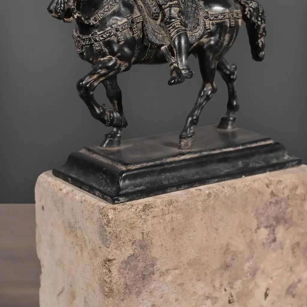 Renaissance Horseman Sculpture On Sandstone Base photo 1795.29