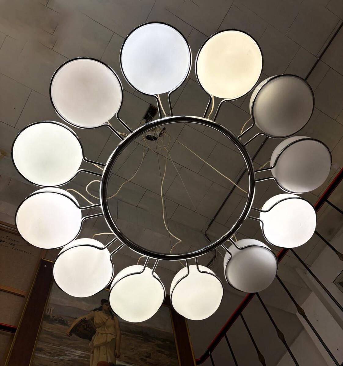 Large Chandelier, Glass And Metal, Italy, 1970s photo vinterior