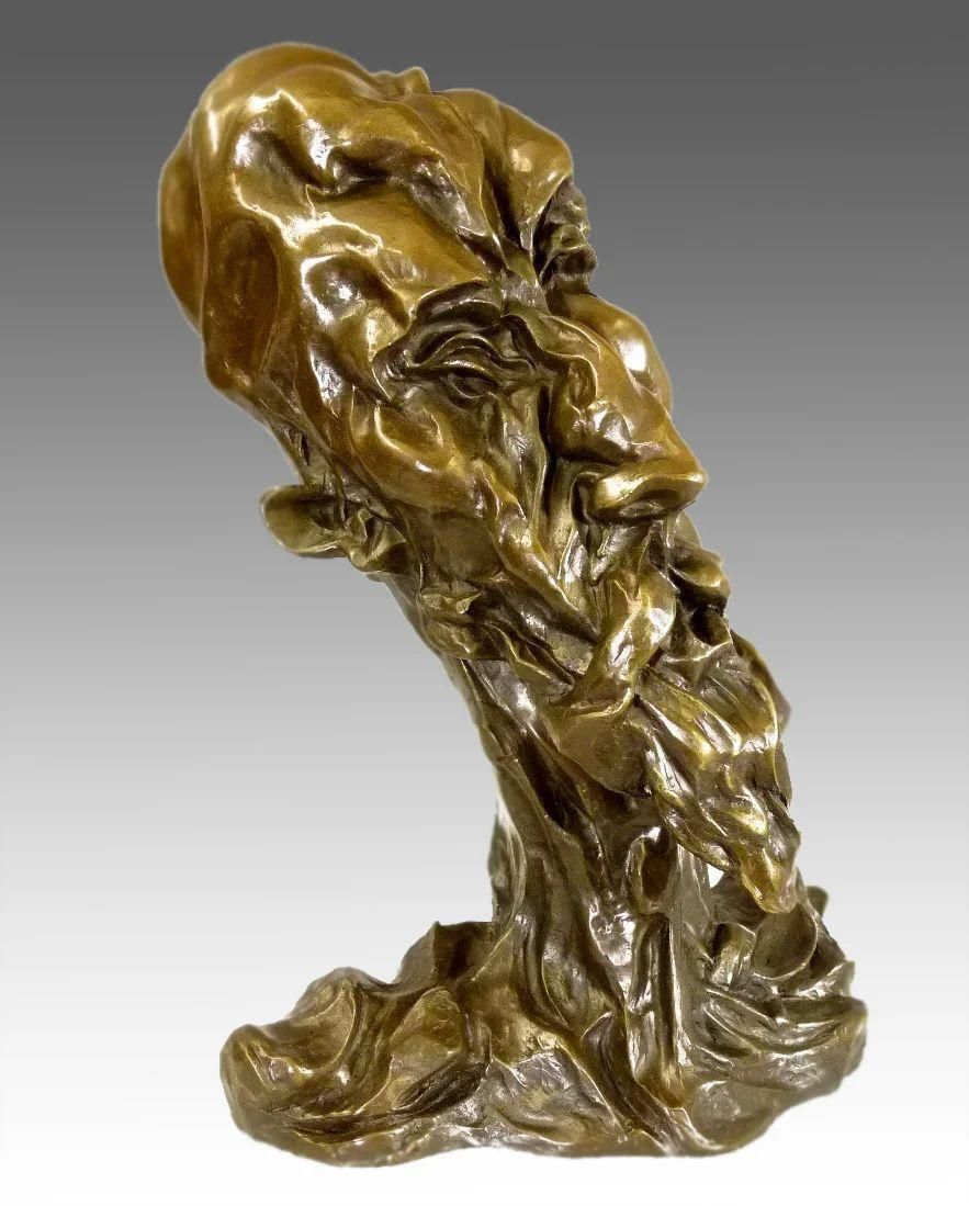 Otto Gutfreund – Don Quijote Face – Cubism Sculpture – Signed Bronze Bust photo for sale