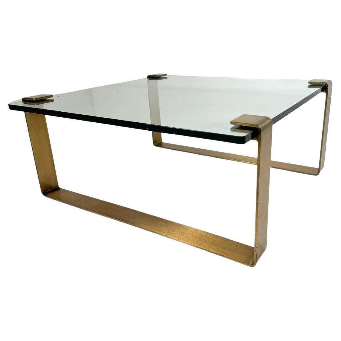 Mid Century Brass And Glass Coffee Table, Ronald Schmitt, 1970s
