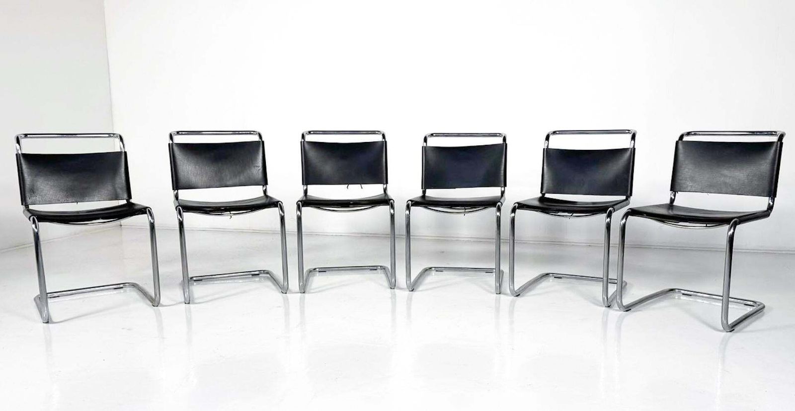 Set Of 6 Chairs Model B33 By Marcel Breuer, 1970s, Leather And Chrome photo 5091.0