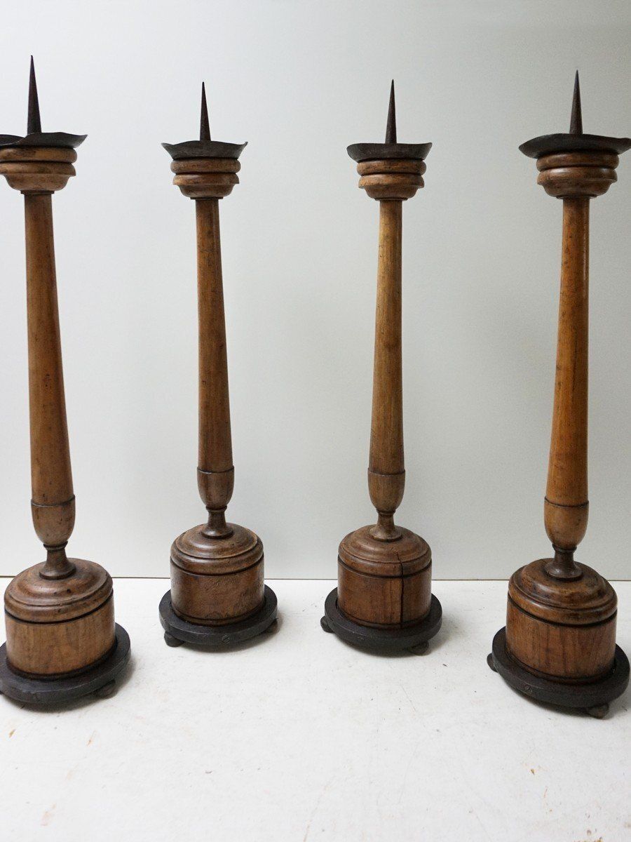 Large Antique French Wooden Candlesticks, 19th Century, Set Of 4 photo furniture