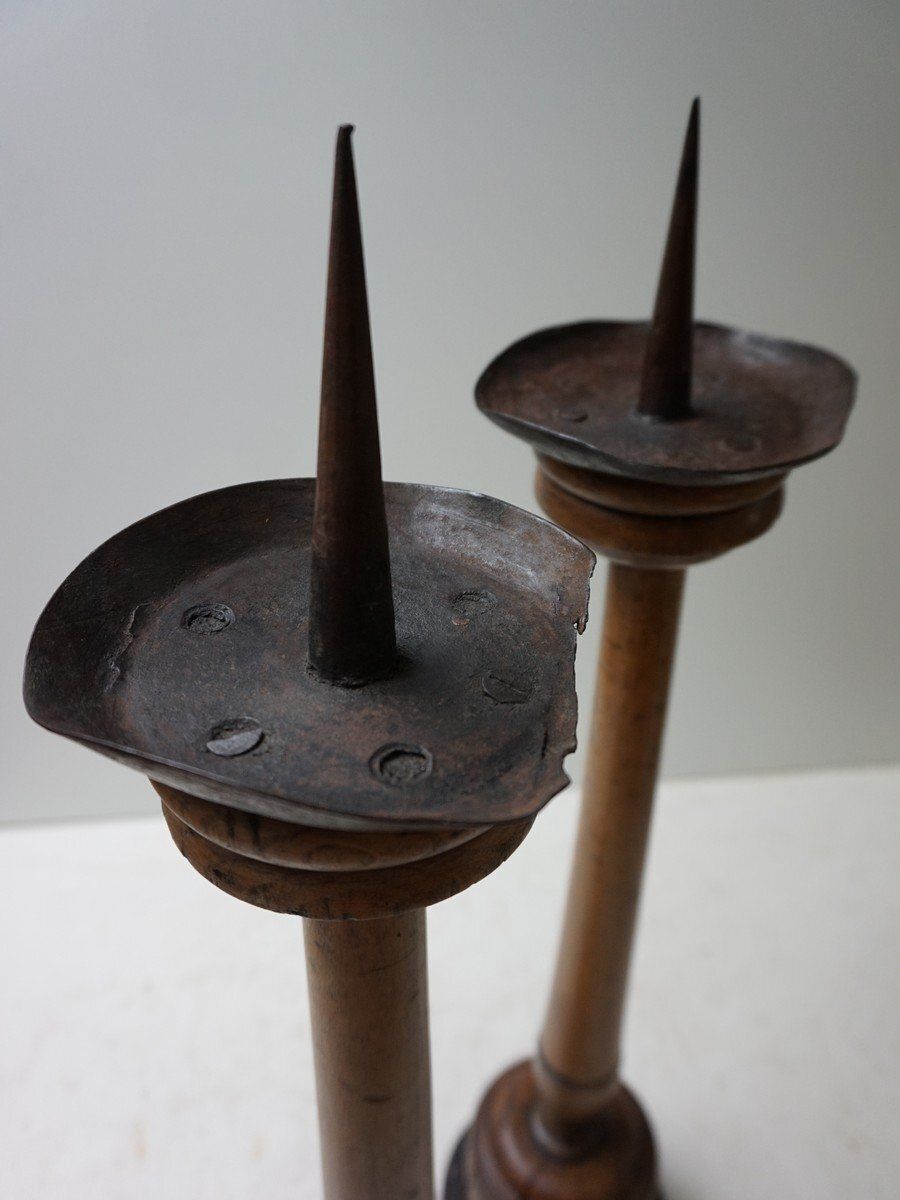 Large Antique French Wooden Candlesticks, 19th Century, Set Of 4 photo for sale