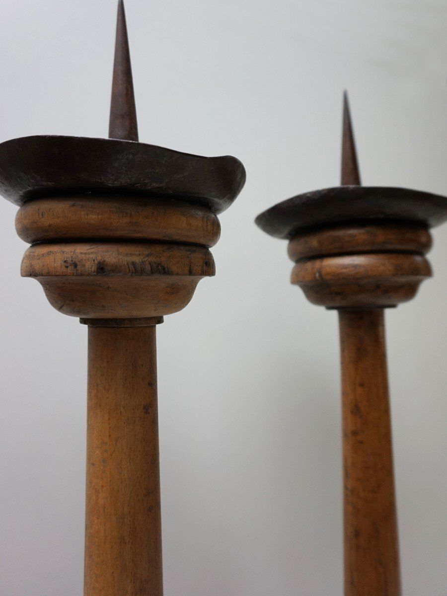 Home Decor Large Antique French Wooden Candlesticks, 19th Century, Set Of 4 photo