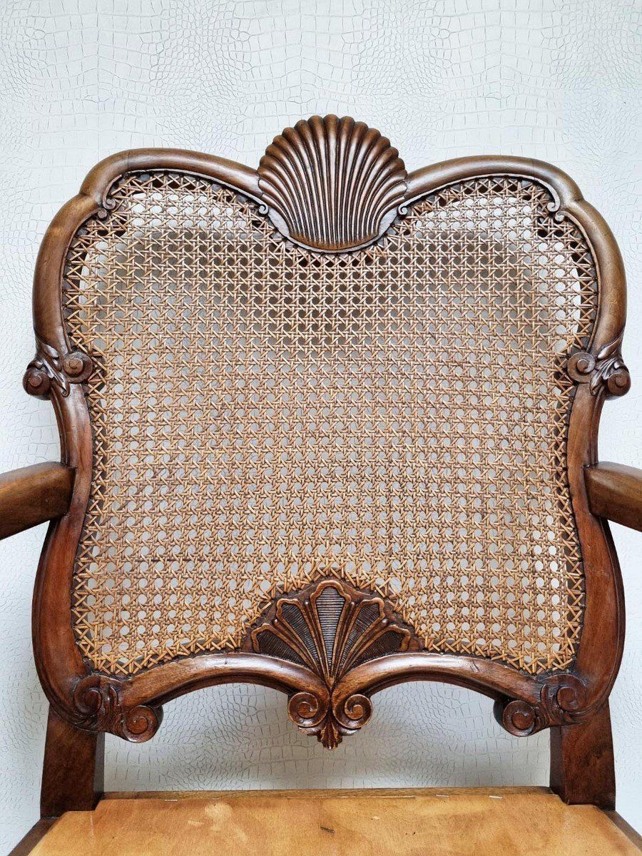 Chippendale Bergere Armchair In Carved Mahogany With Caned Backrest And Lion's Claw And Ball photo vintage
