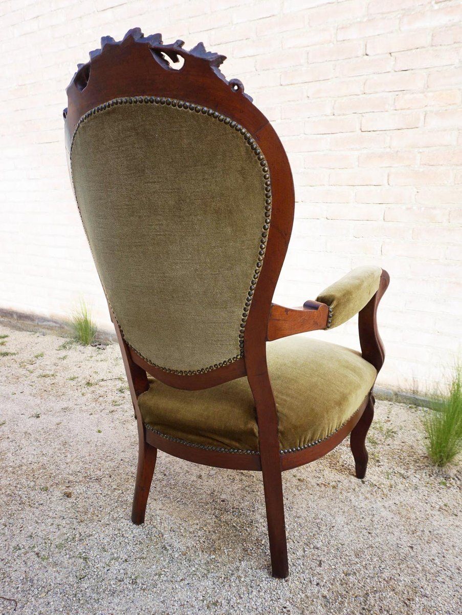 867.0 Biedermeier Mahogany Armchair With Carved Grapes And Leaves Decoration On Top, 1870s photo