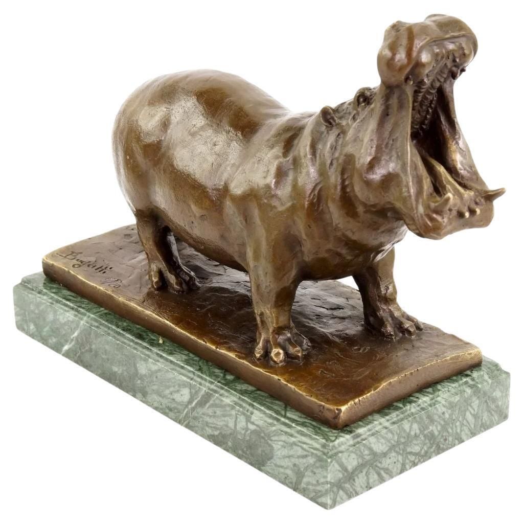 Bronze Animal Statue, Hippopotamus In The Style Of Rembrandt Bugatti Sculpture