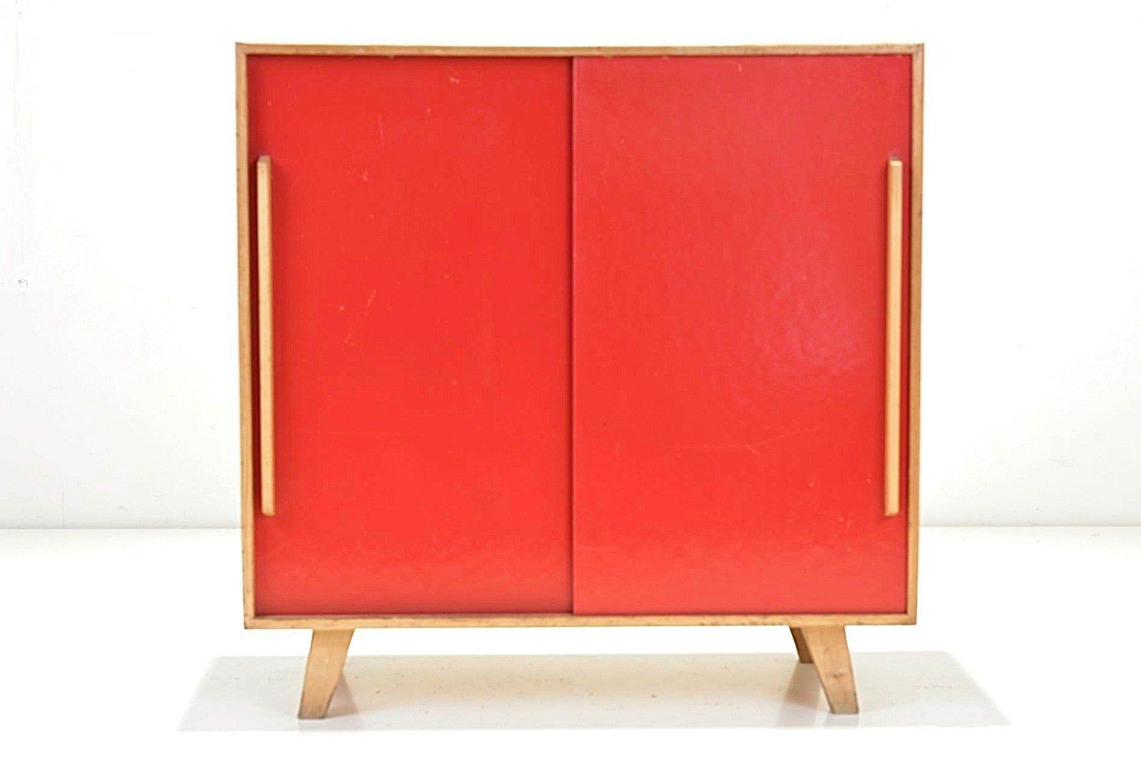 Small Red Pavatex Sideboard Attributed To Stella Möbel, Switzerland, 1950s photo vintage