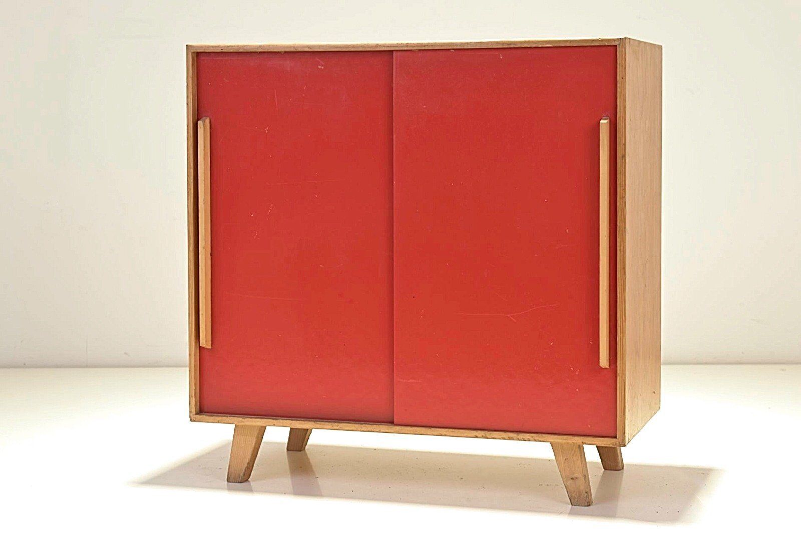 photo furniture Small Red Pavatex Sideboard Attributed To Stella Möbel, Switzerland, 1950s