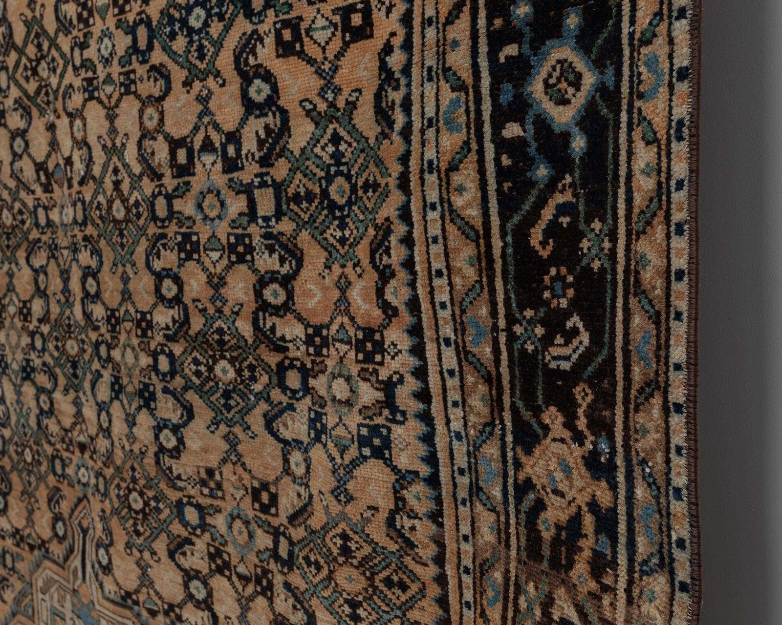 7x10 Vintage Area Rug, Brown Blue Geometric Wool Handmade Large Room Carpet, 6.6 X 9.7 Feet photo buy