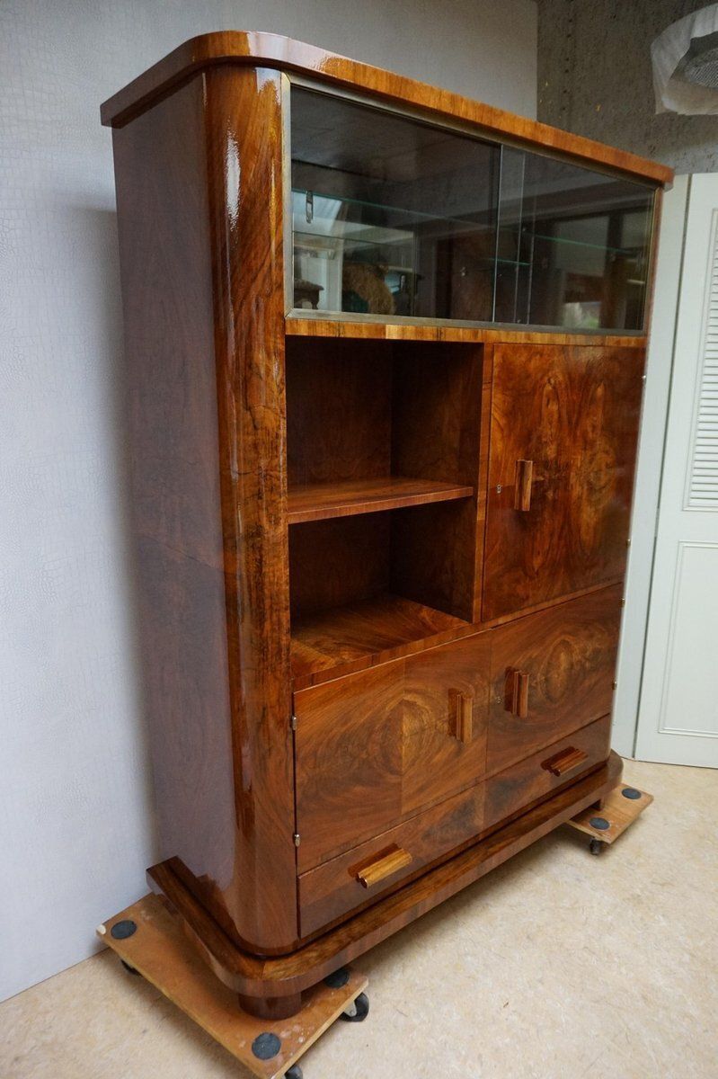 Art Deco Walnut Display Cabinet With Secret Compartment Attributed To Jindřich Halabala, 1930s photo furniture