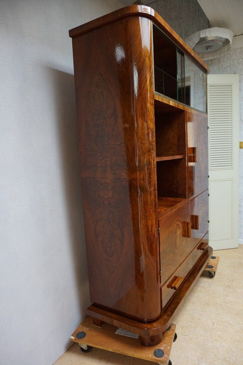 Art Deco Walnut Display Cabinet With Secret Compartment Attributed To Jindřich Halabala, 1930s photo for sale