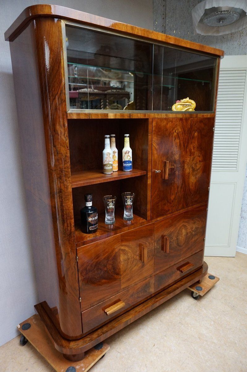 photo furniture Art Deco Walnut Display Cabinet With Secret Compartment Attributed To Jindřich Halabala, 1930s