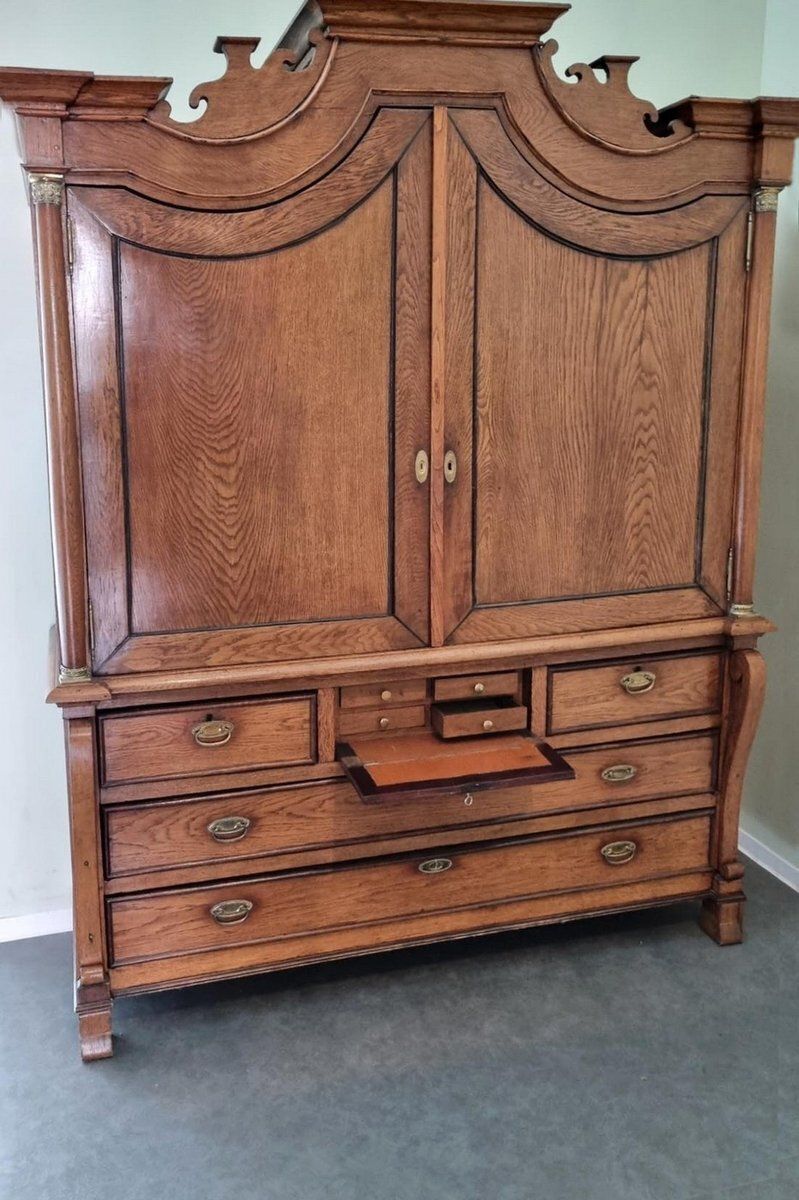 Empire Dutch Demountable Oak Cabinet With Hidden Secretary, 1820s photo vintage