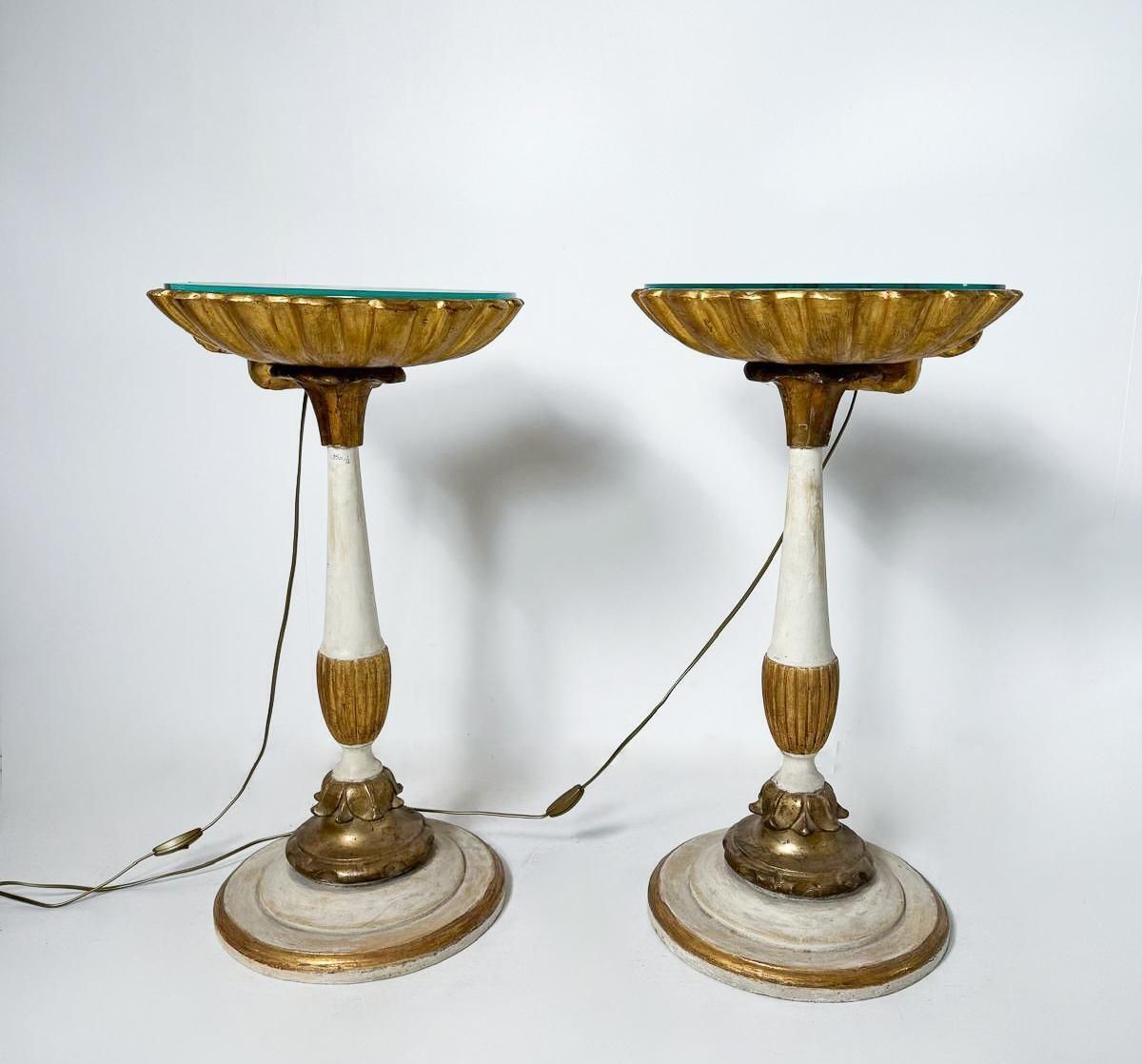 Pair Of Nighstands Shell Shaped, Wood And Glass, 1900s photo 2706.0