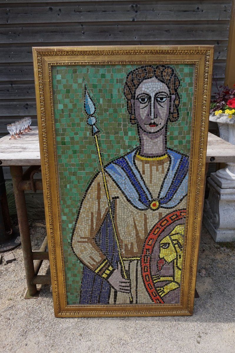 Large Framed Ceramic Mosaic Artwork Of Roman Warrior, 1960s photo furniture