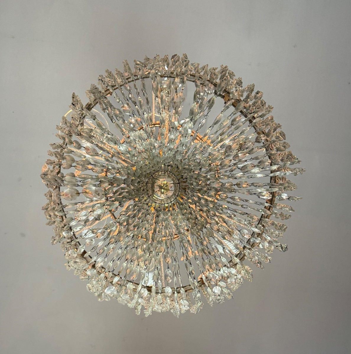 photo vinterior Important Navette Cut Crystal Pearl Bag Chandelier, Circa 1800