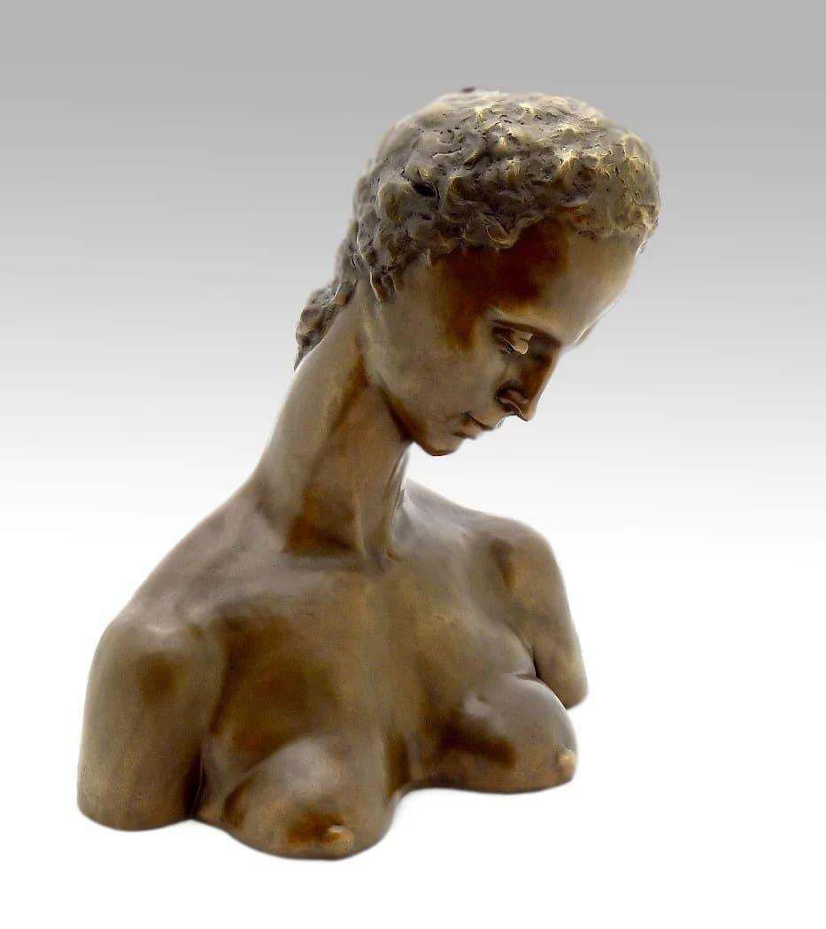 Bronze Bust , Inclined Head Of A Woman, Xxth Century photo for sale