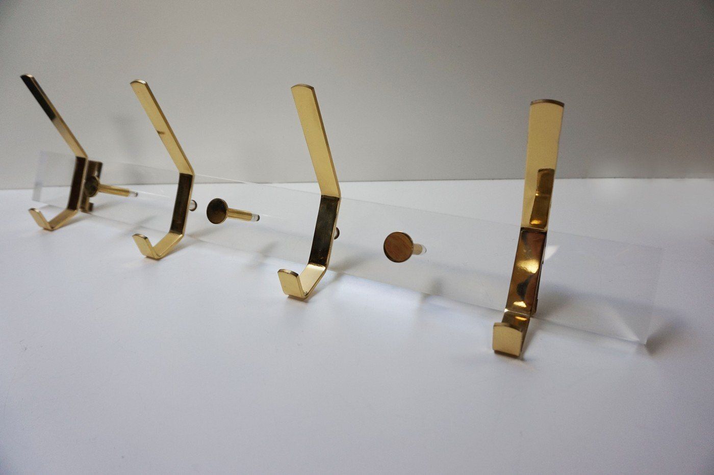 Hollywood Regency Acrylic Glass And Brass Wall Coat Rack, 1970s