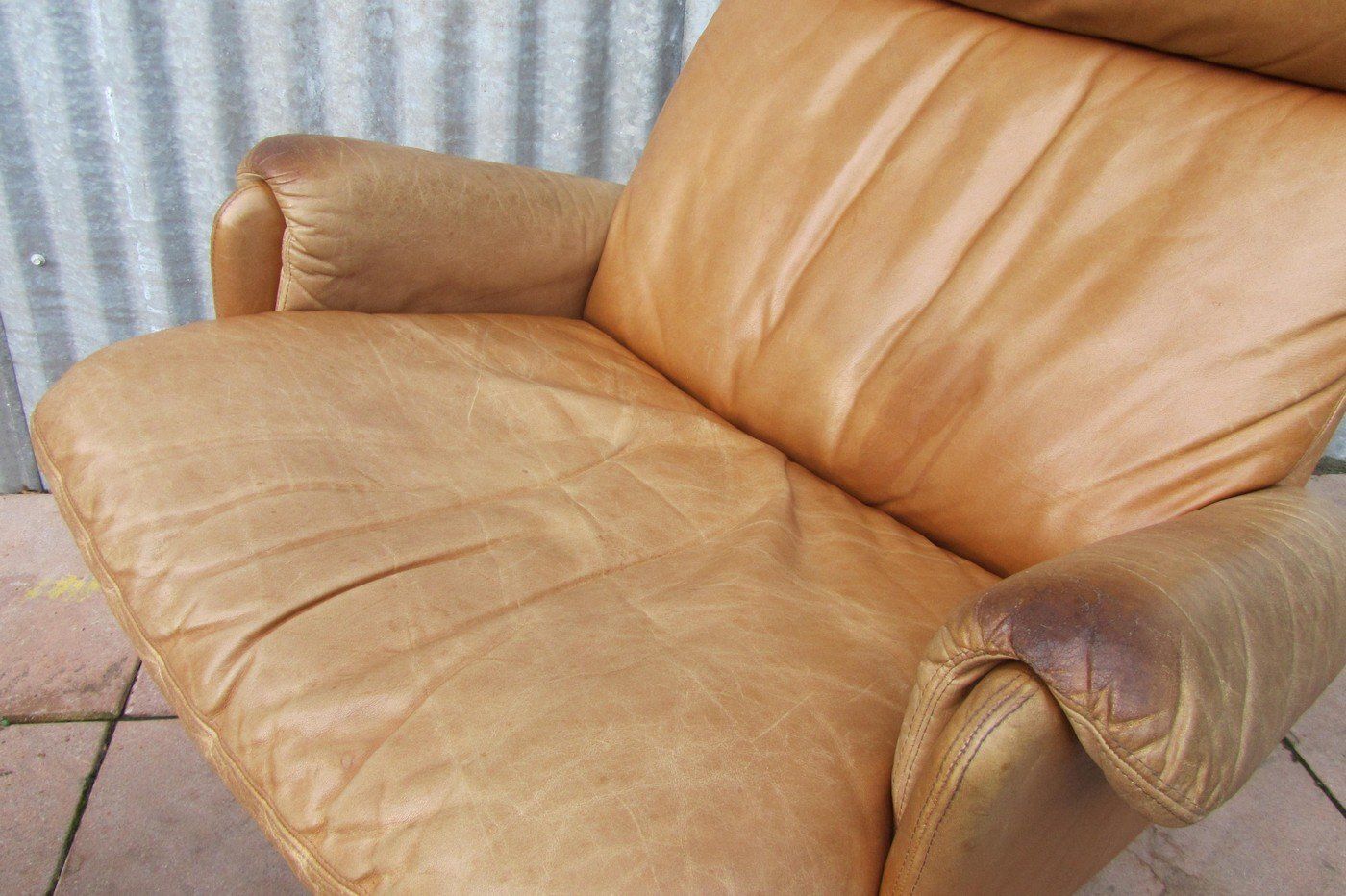 photo buy Set Of Mid Century Leather High Back Swivel Armchair With Ottoman, 1960s