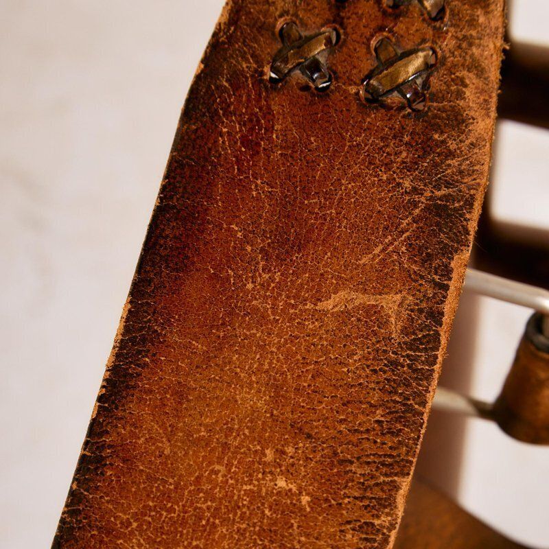 photo vintage Set Of Hungarian Calf Leather Lounge Chair And Ottoman