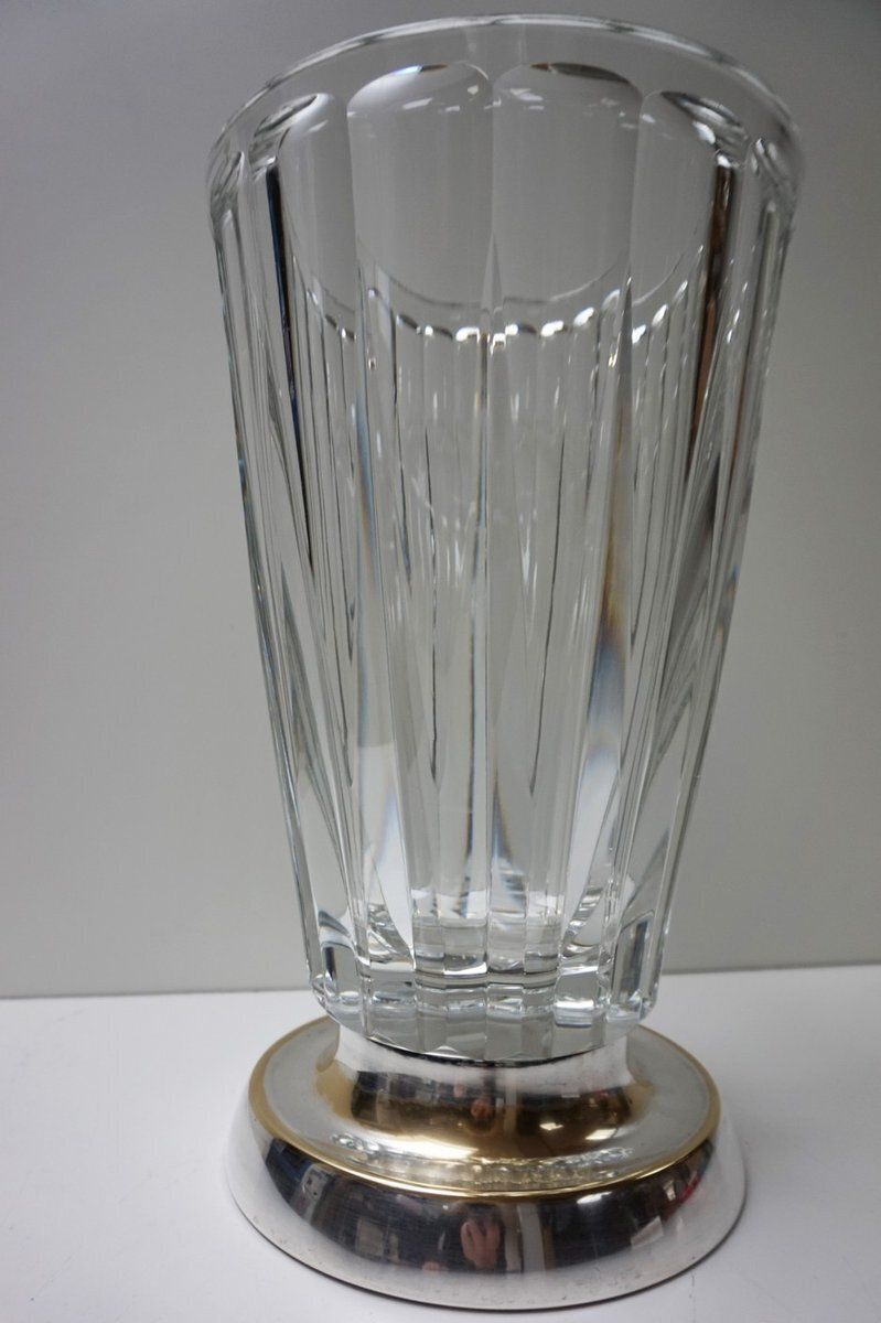 Art Deco Lead Crystal Glass Vase With Silvered Base From Wmf, 1935