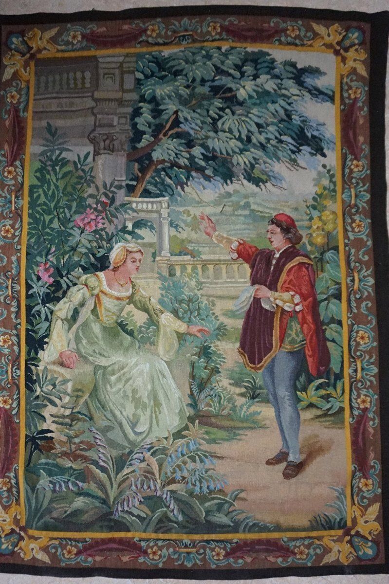 Antique French Aubusson Tapestry With Romantic Scene photo furniture
