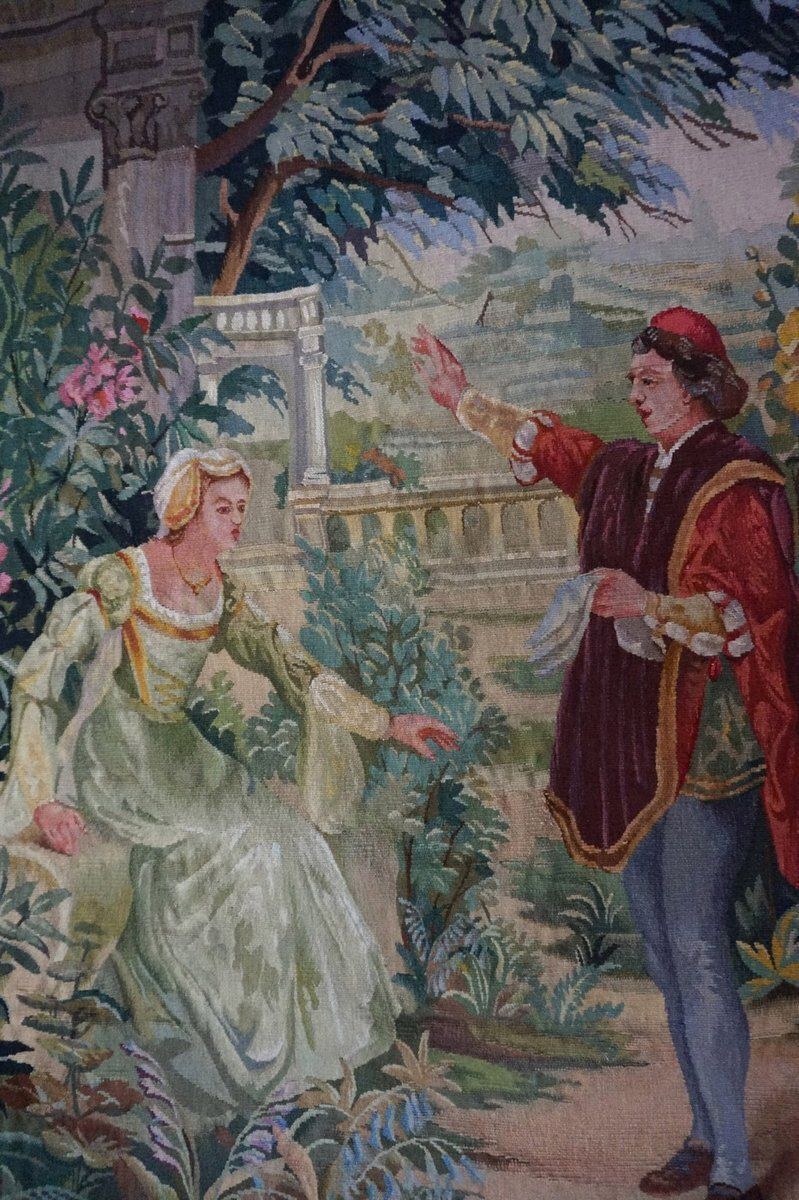 Antique French Aubusson Tapestry With Romantic Scene photo Art