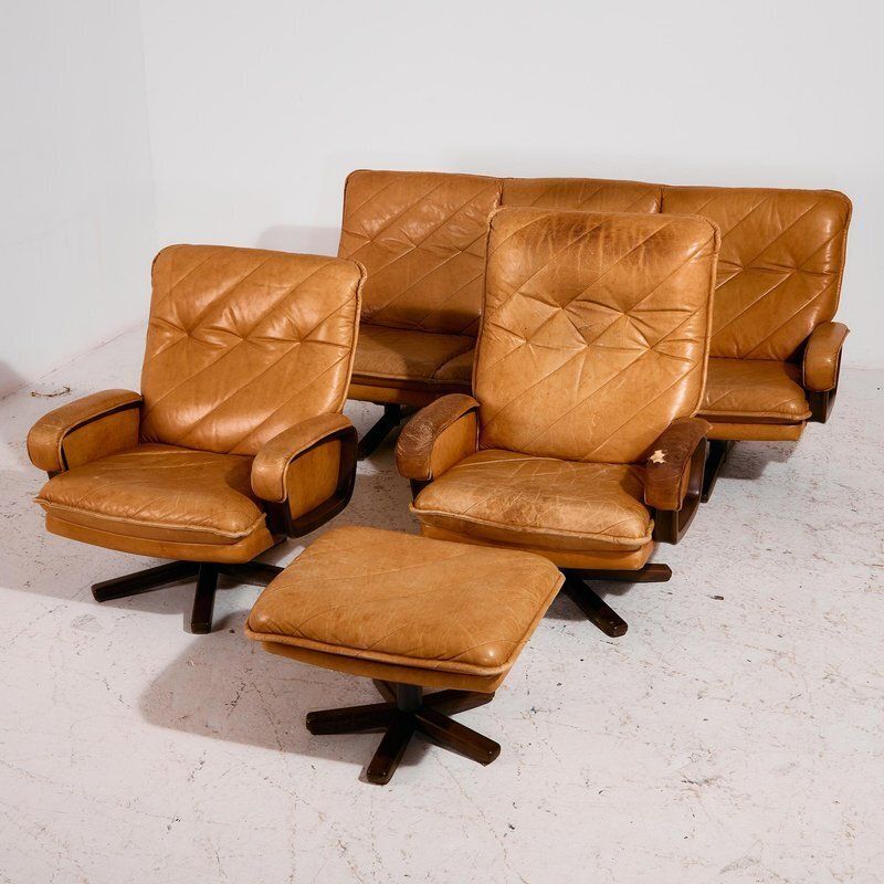 Leather Sofa And Lounge Chairs, Set Of 4 photo furniture