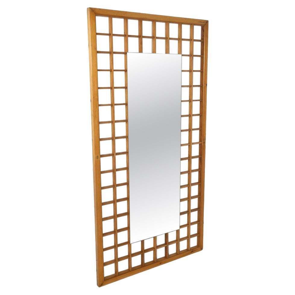 Large Mirror With Wooden Grid, Italy, 1960s