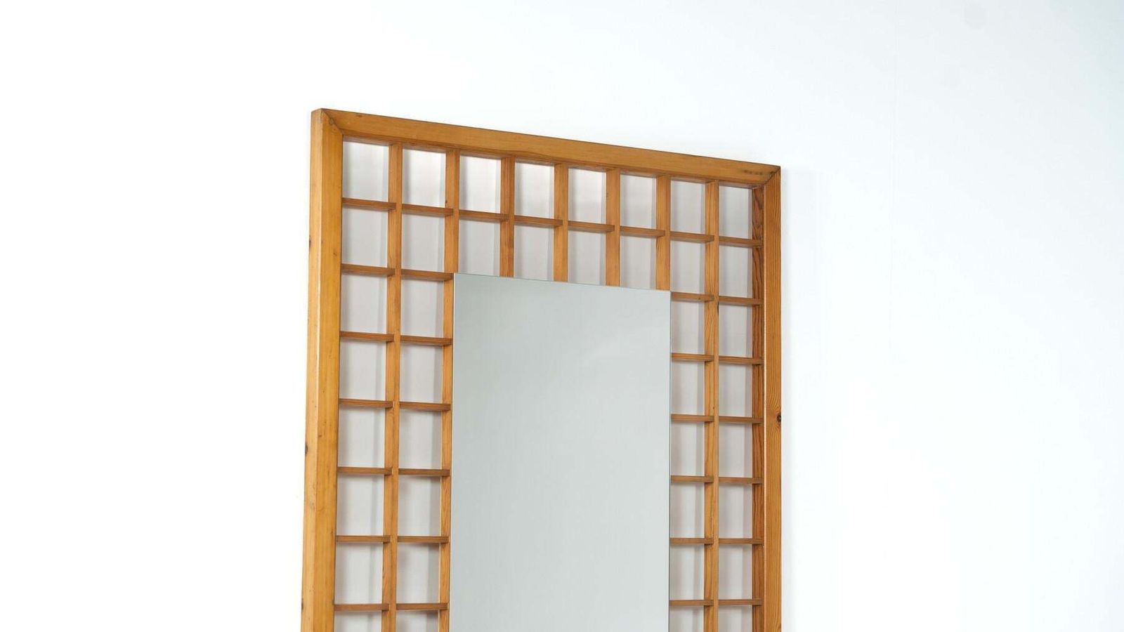 Large Mirror With Wooden Grid, Italy, 1960s photo buy