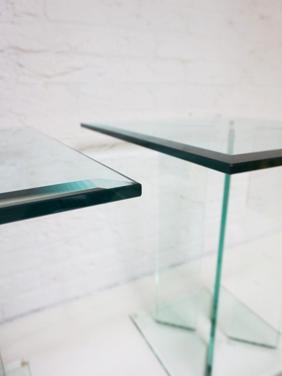 photo for sale Mid Century Modern Art Glass Side Tables By Tg Design, 1970s, Set Of 2