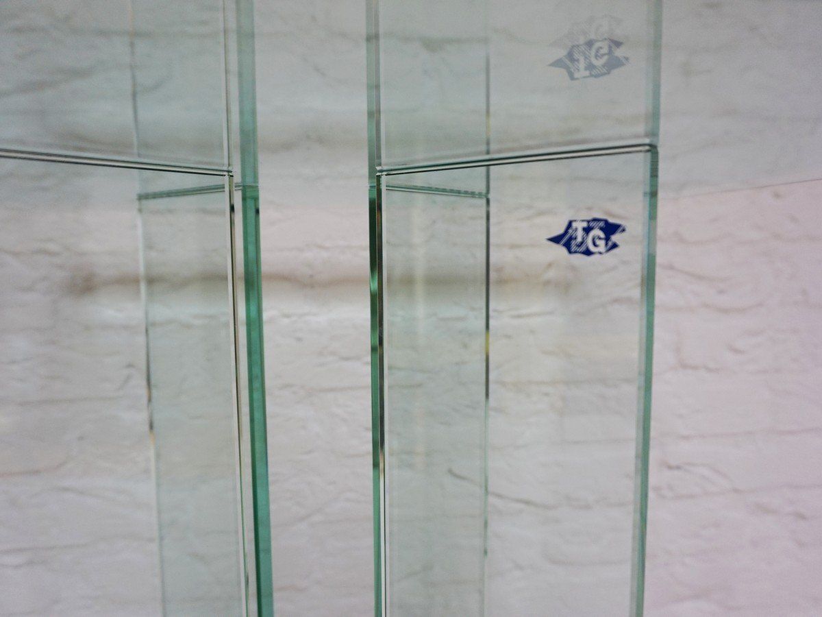 589.0 Mid Century Modern Art Glass Side Tables By Tg Design, 1970s, Set Of 2 photo