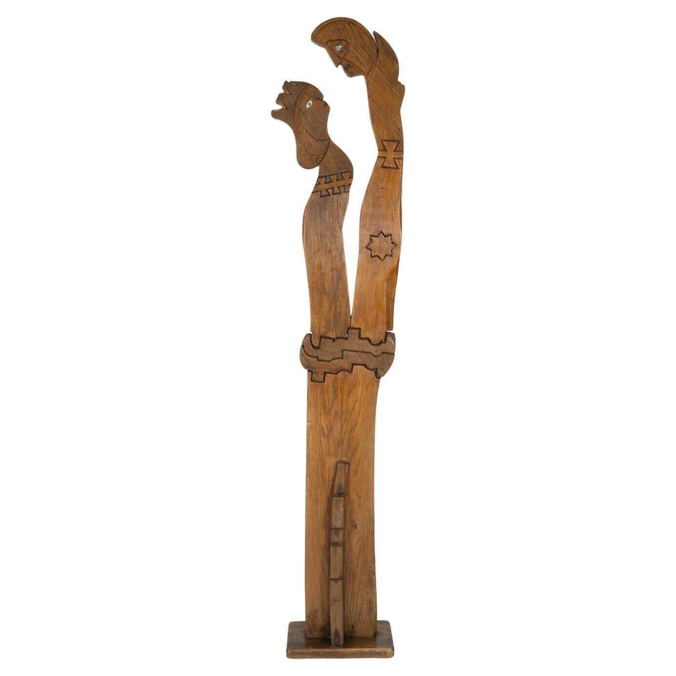 Wooden Sculpture Representing A Couple By Luciano Bertolotto, Italy, 1990s