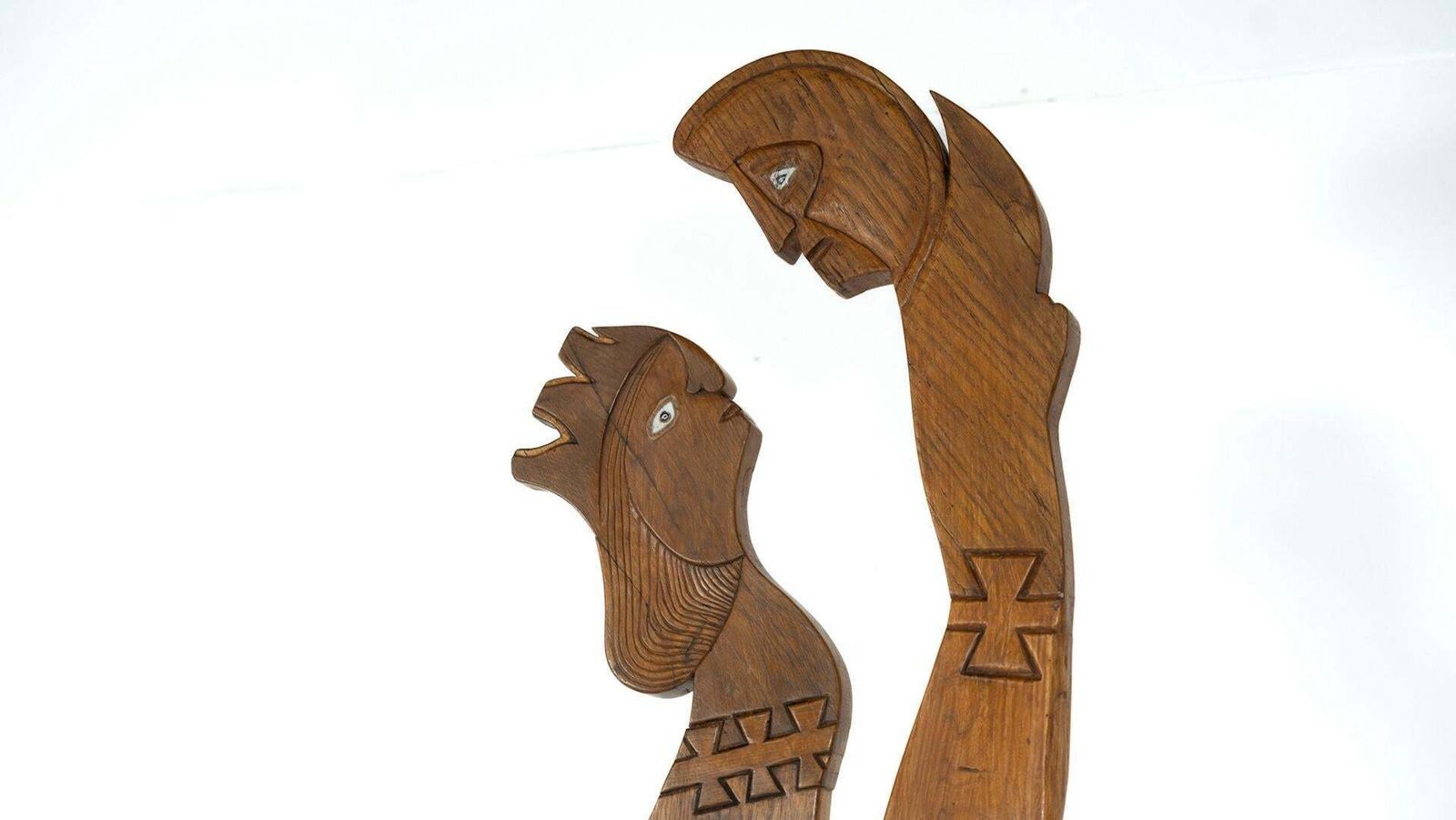 Wooden Sculpture Representing A Couple By Luciano Bertolotto, Italy, 1990s photo vintage