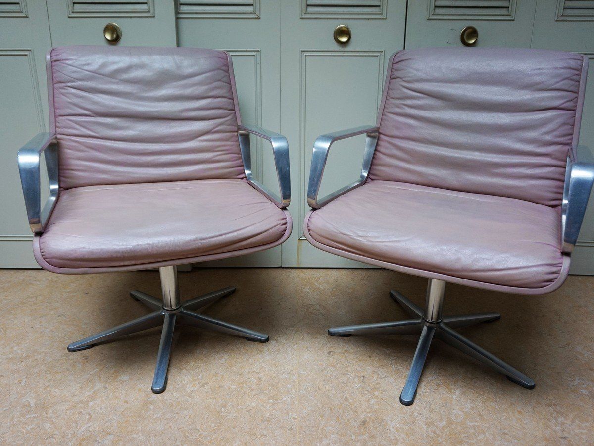 Set Of Delta Pink Leather Office Chairs From Wilkhahn, 1968
