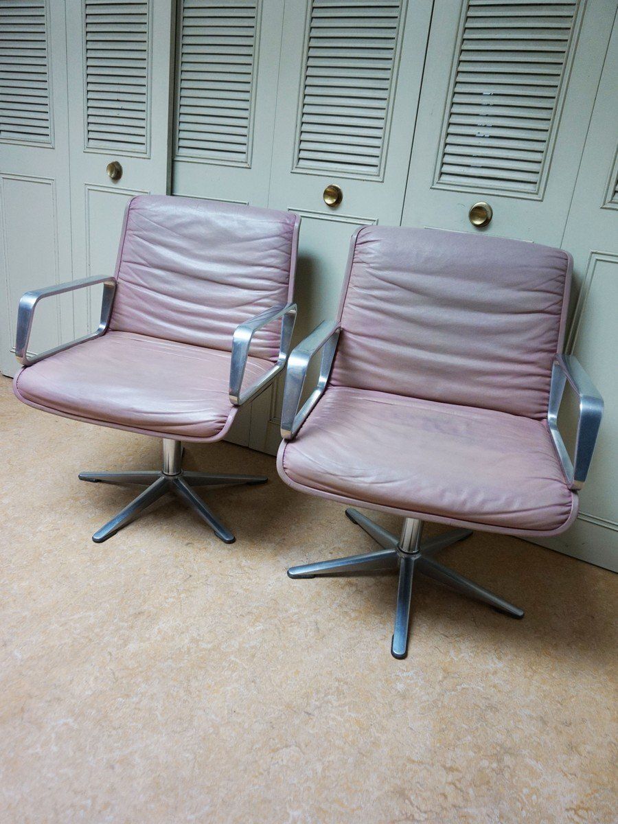 Set Of Delta Pink Leather Office Chairs From Wilkhahn, 1968 photo furniture