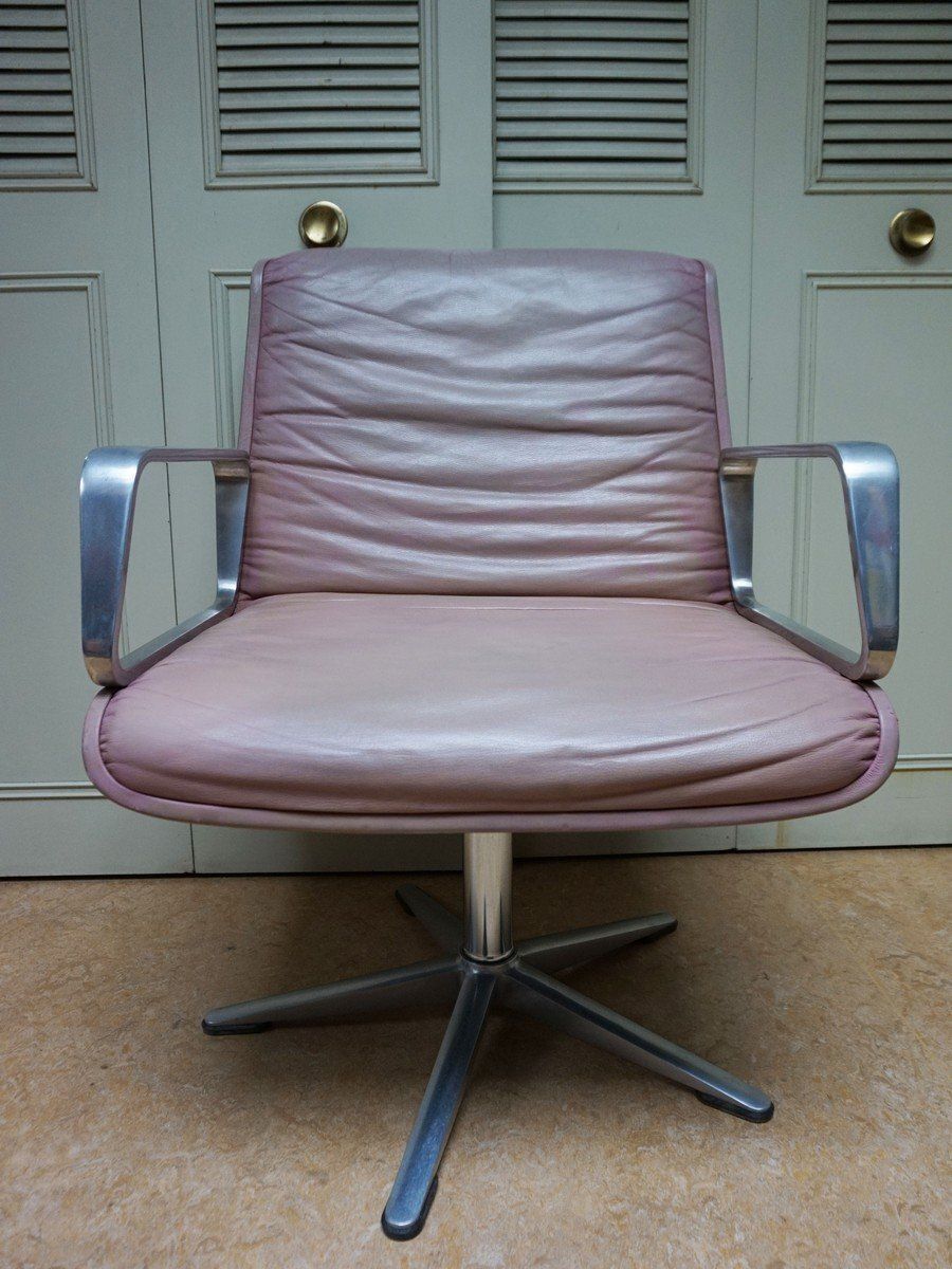 photo vinterior Set Of Delta Pink Leather Office Chairs From Wilkhahn, 1968
