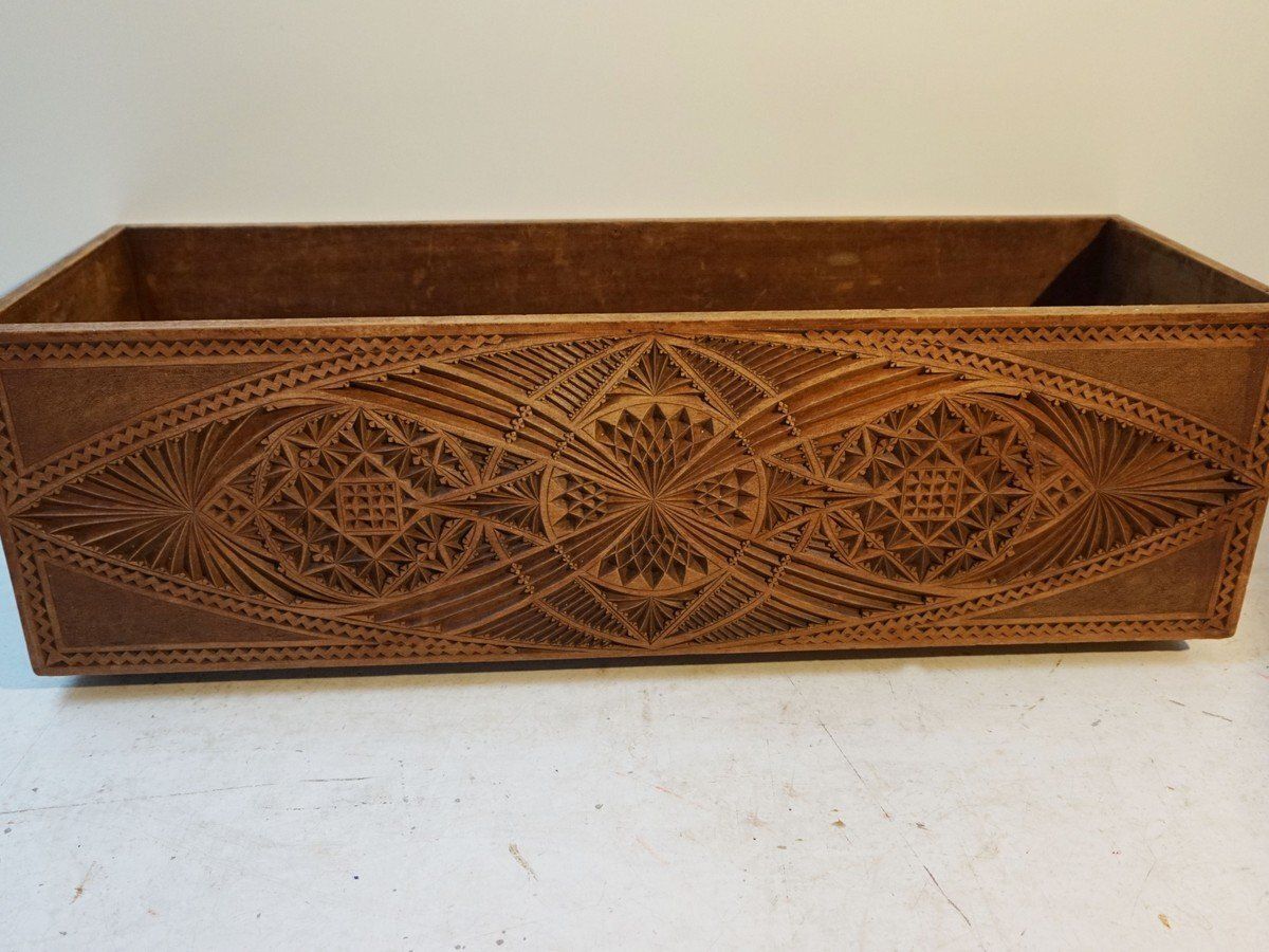 Dutch Chip Carved Wooden Planter Folk Art, 1890s photo for sale