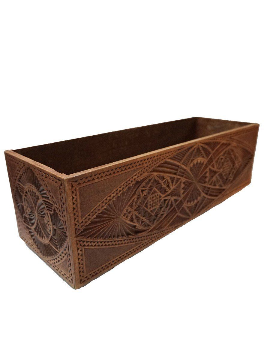 Home Decor Dutch Chip Carved Wooden Planter Folk Art, 1890s photo
