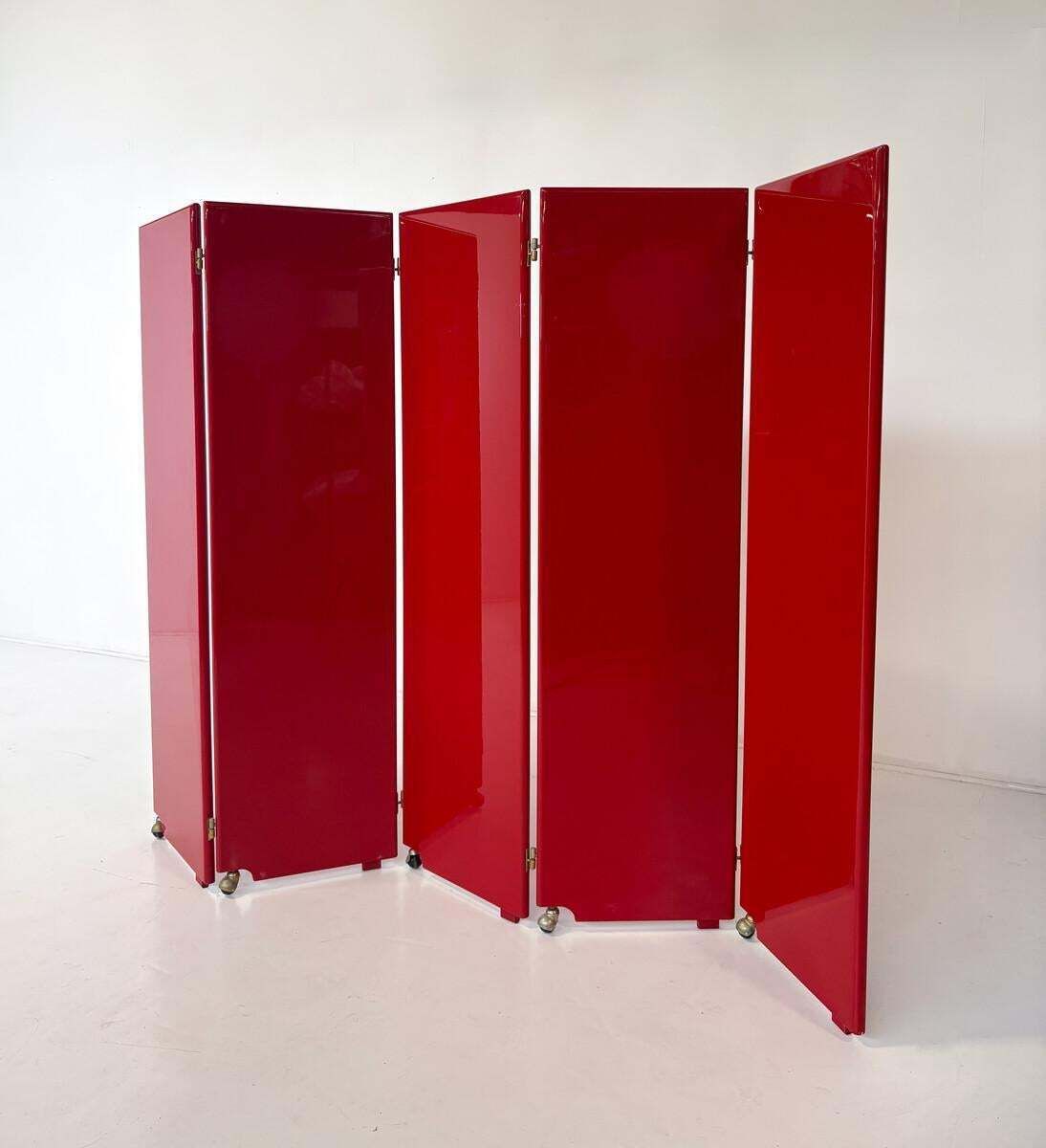 Mid Century Modern Red Lacquered Room Divider, Italy, 1960s photo 4372.0