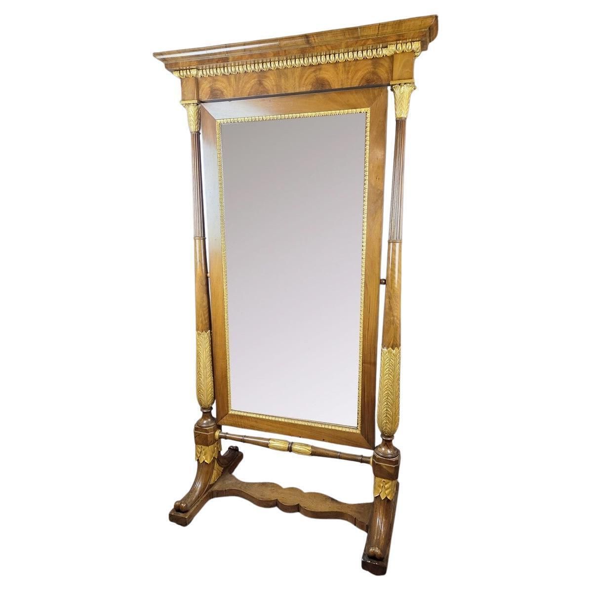 Empire Mahogany And Giltwood Psyche Mirror, 19th Century