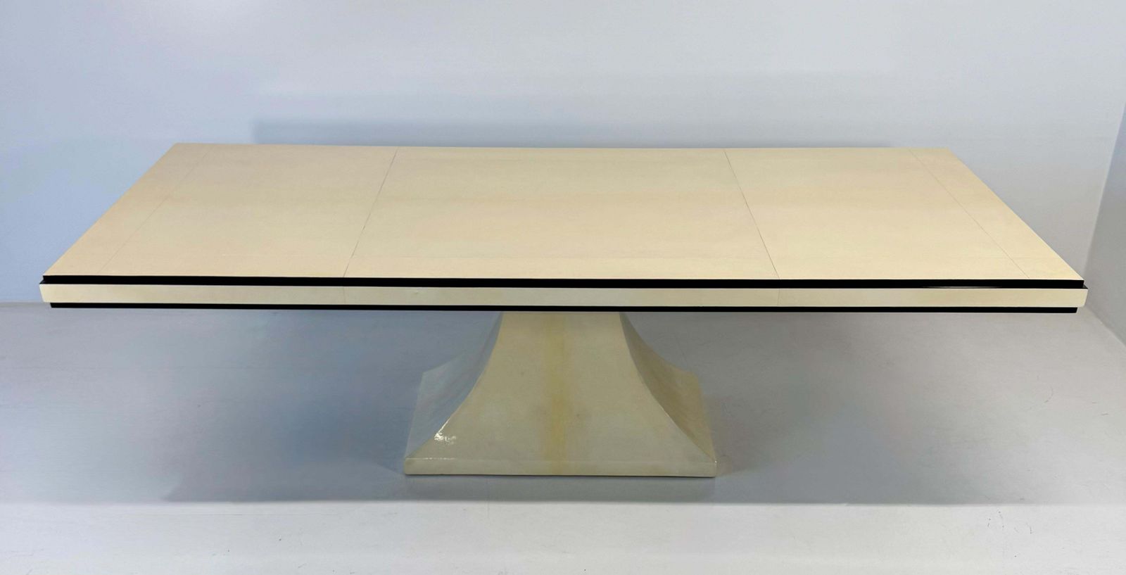 Italian Art Deco Table In Parchment Leather With Black Profiles, 1940s photo Furniture