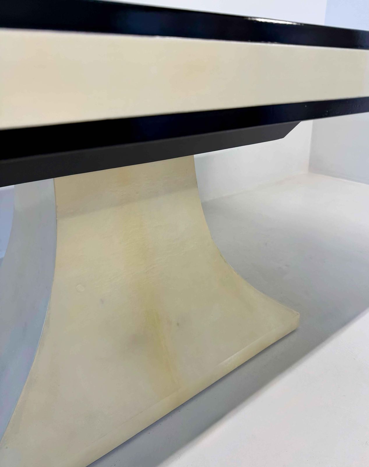 photo for sale Italian Art Deco Table In Parchment Leather With Black Profiles, 1940s
