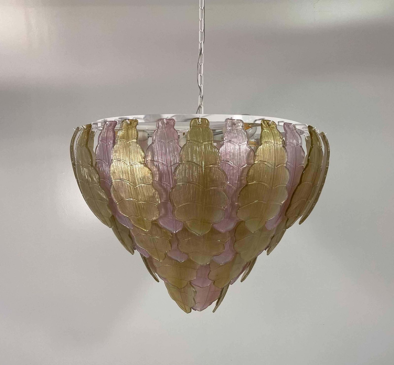 Italian Art Deco Gold And Pink Murano Glass Chandelier photo for sale