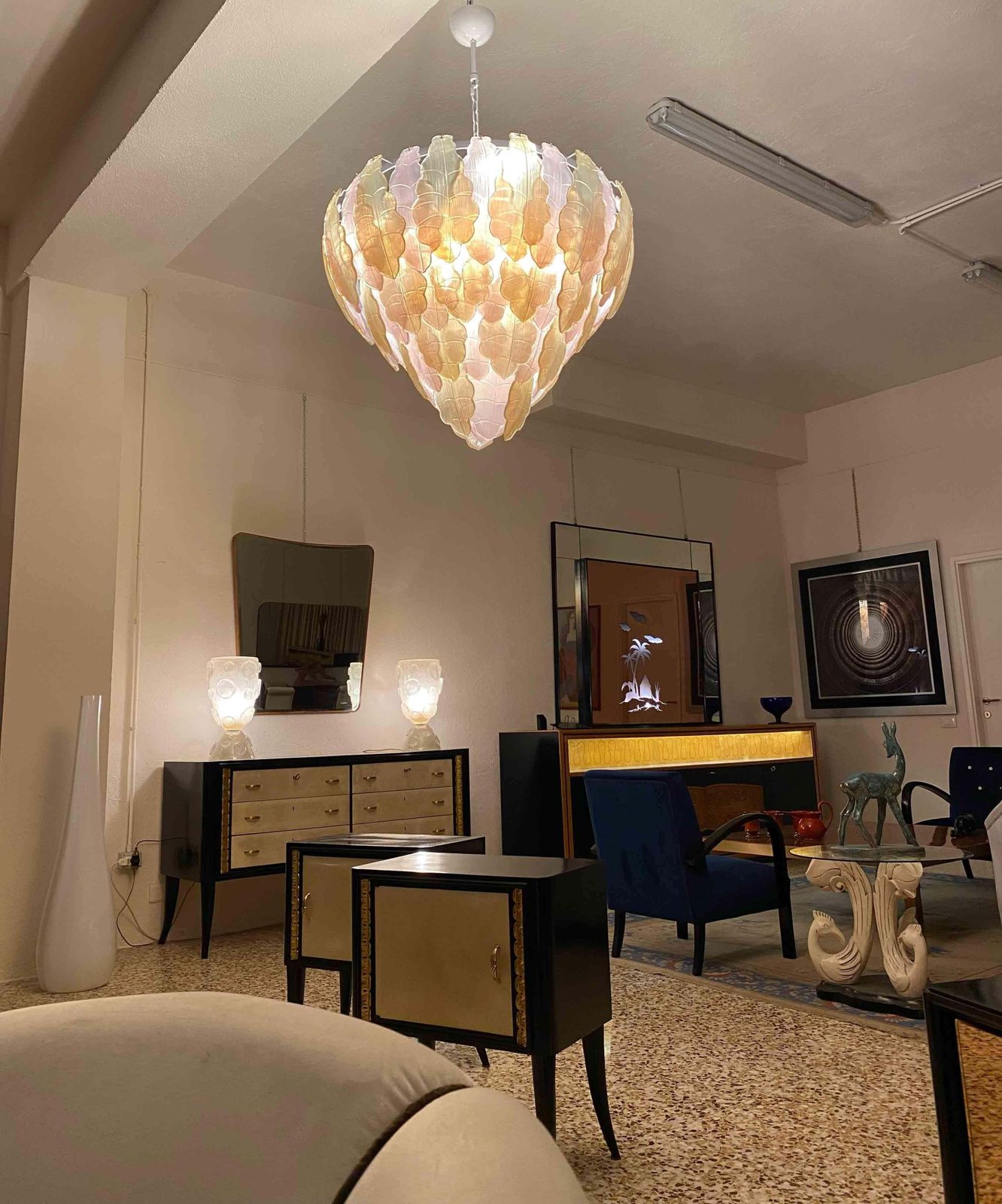photo buy Italian Art Deco Gold And Pink Murano Glass Chandelier